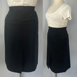 Vintage Midi Skirt Size 16 Black Solid Straight Pencil Minimal Secretary Office